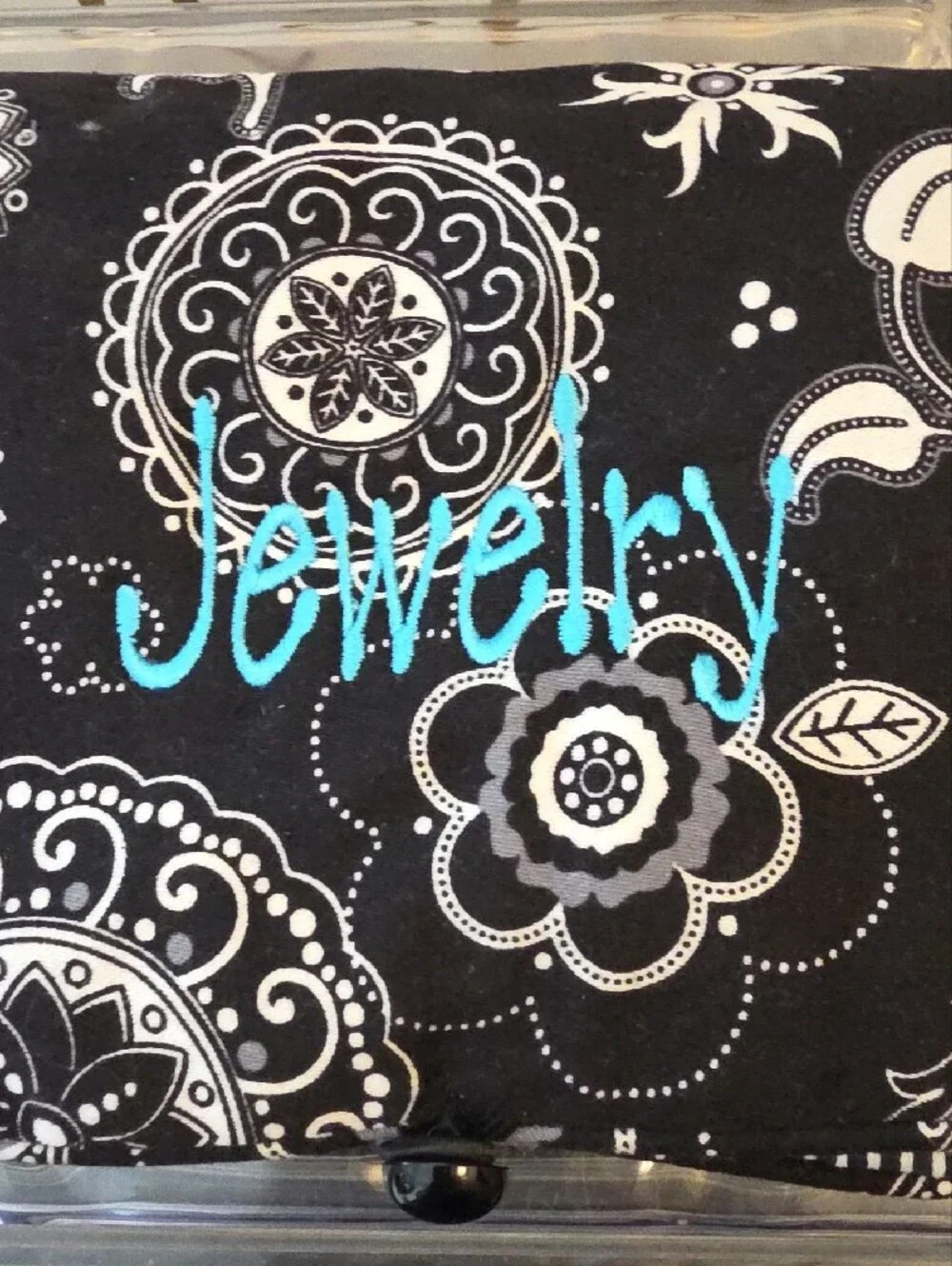 thirty-one Black & White Floral Jewelry Pouch with Teal 'Jewelry' Script